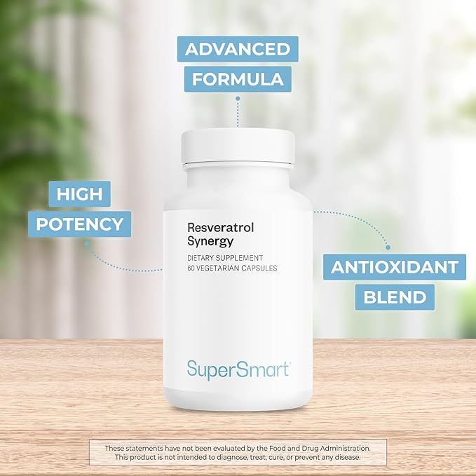 Supersmart - Resveratrol Synergy - Standardized Extract - Antioxidant Supplement | Non-GMO &amp Gluten Free - 60 Vegetarian Capsules