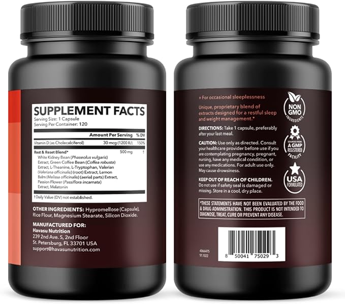 Night Time Fat Burner Metabolism Booster | Appetite Suppressant &amp Supplement to Support Weight Loss | 120 Weight Loss Supplement Pills for Men