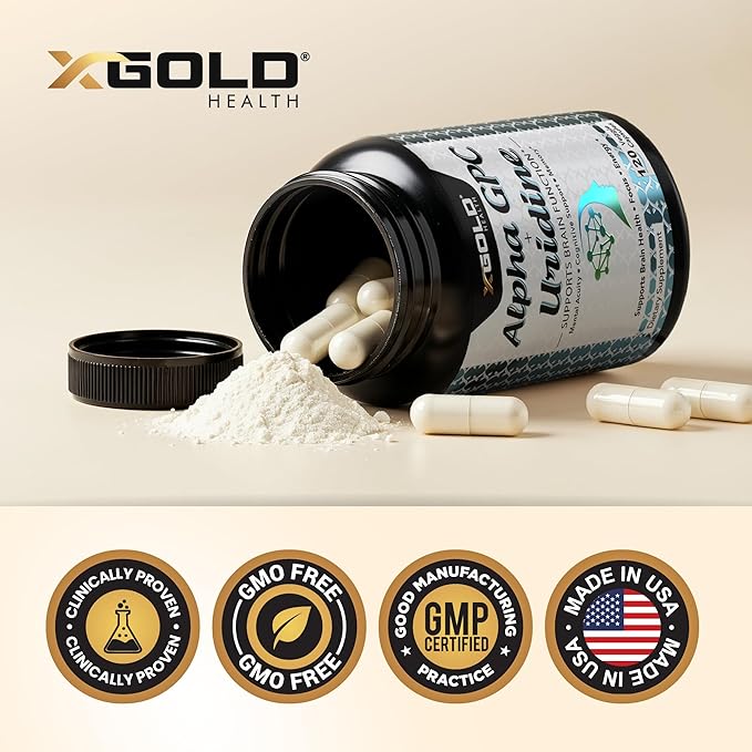 Alpha Gpc + Uridine 900mg – Powerful Nootropic for Boost Focus Memory Energy Mood &amp Cognitive Performance – 120 Vegetarian Capsules