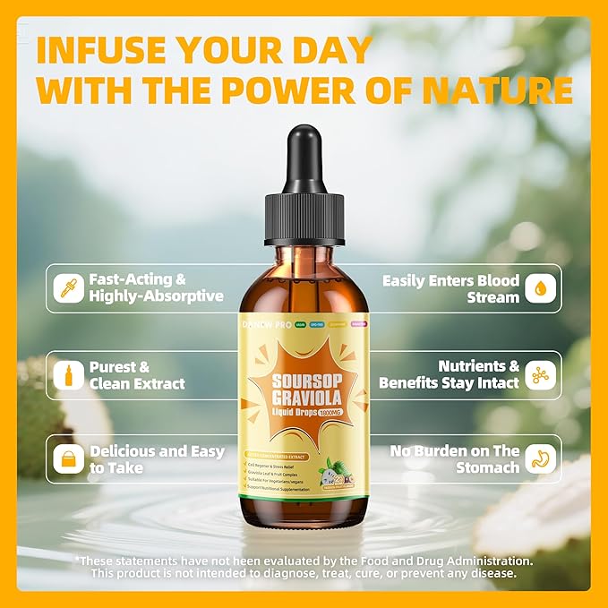 Soursop Graviola Leaf Extract Liquid Drop for Cell Support &amp Regeneration Immune Boost Relax Liver and Sleep Soursop Bitters Liquid Herbal Goodness Sugar/Gluten Free Passion Fruit Flavor