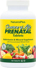 NaturesPlus Source of Life Prenatal - 180 Tablets - Multivitamin &amp Mineral Supplement with Iron - Nutritional Support for Pregnancy - Gluten Free Vegetarian - 90 Servings