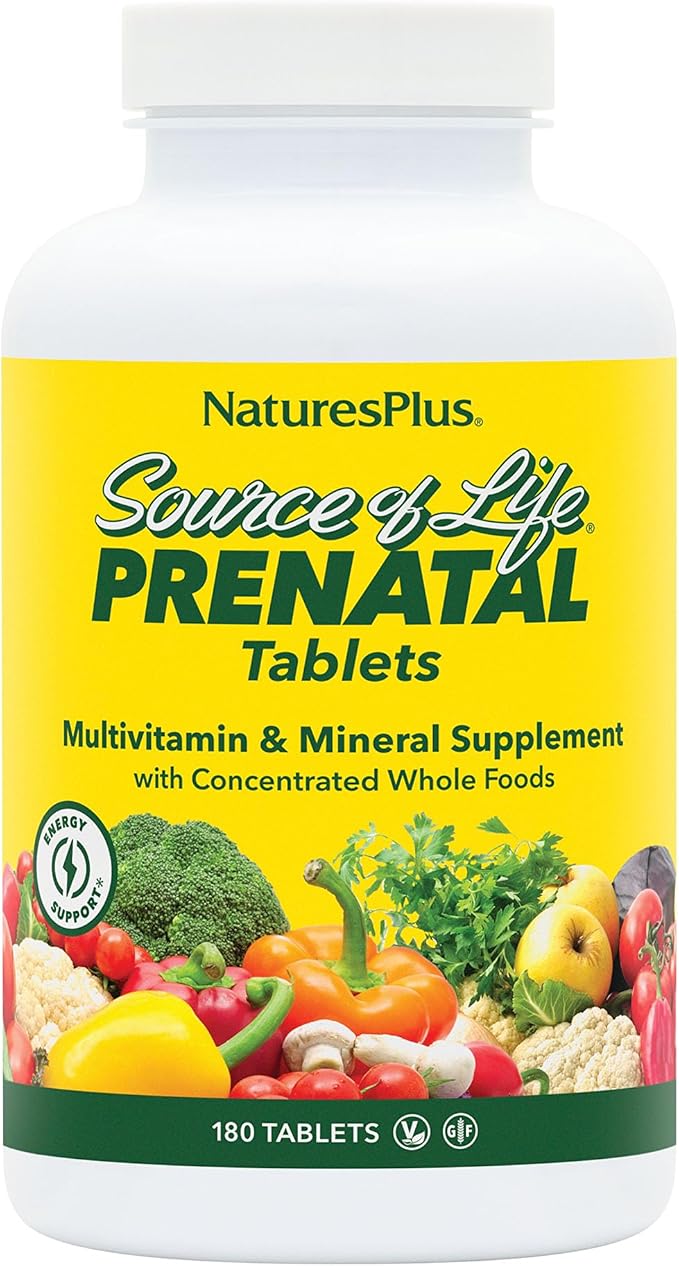 NaturesPlus Source of Life Prenatal - 180 Tablets - Multivitamin &amp Mineral Supplement with Iron - Nutritional Support for Pregnancy - Gluten Free Vegetarian - 90 Servings
