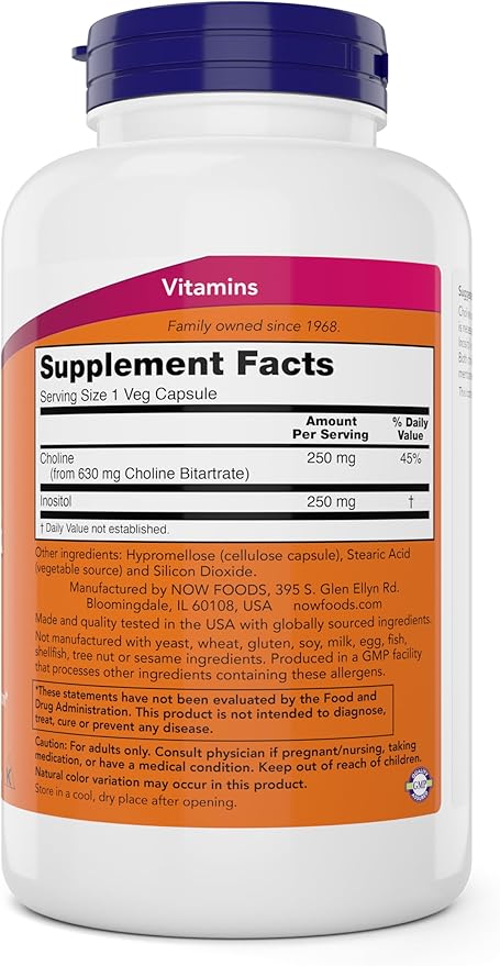 Now Choline &amp Inositol 180 Vegetarian Capsules (Pack of 2)