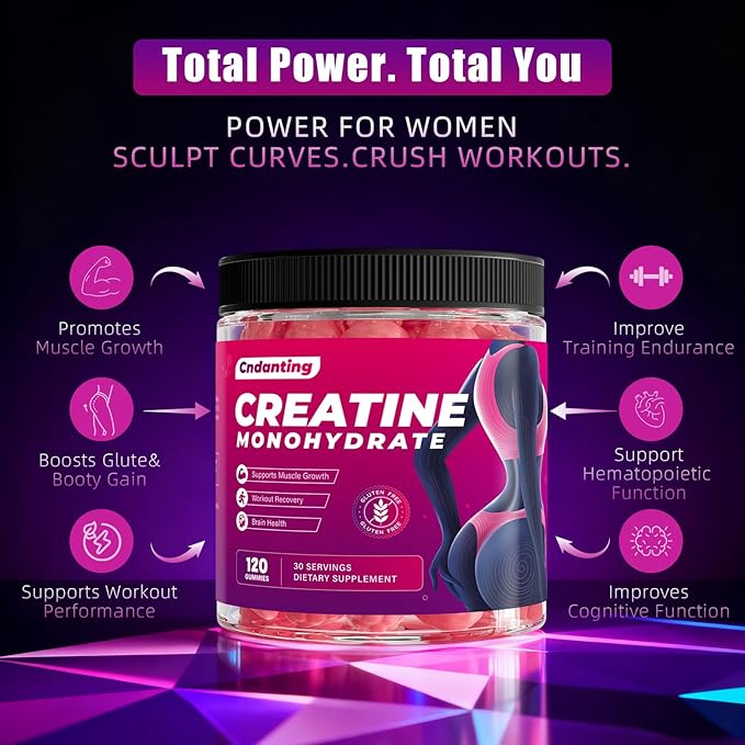 Creatine Gummies for Women 5000mg Creatine Monohydrate with Folic Acid &amp Vitamin B12 120 Gummies (30 Servings) No Added Sugar Vegan Chewable Energy &amp Recovery