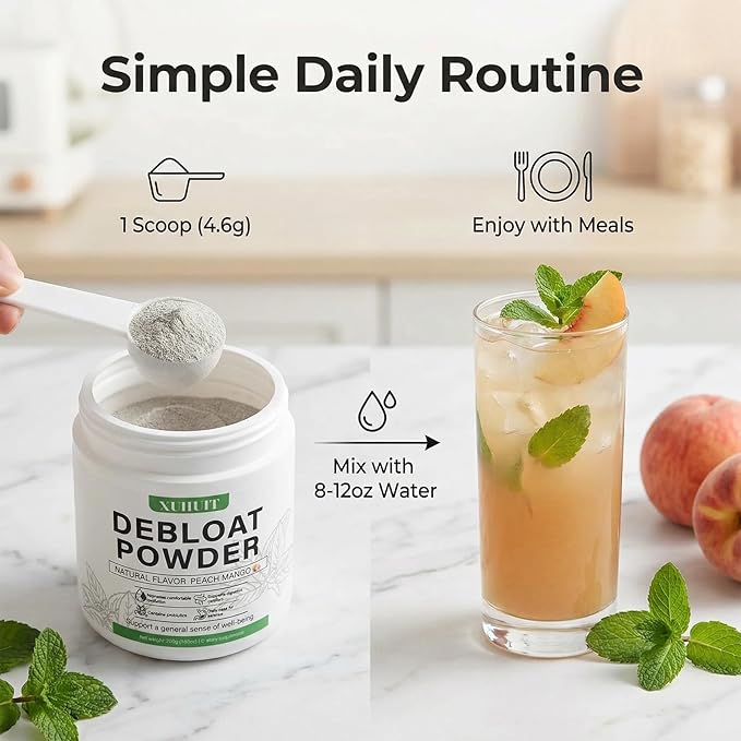 Digestive Support Powder for Occasional Bloating Relief with Vitamin C Dandelion Root &amp Horsetail Extract Natural Peach Mango Flavor Non-GMO 200g (7.05oz) for Women &amp Men (1)