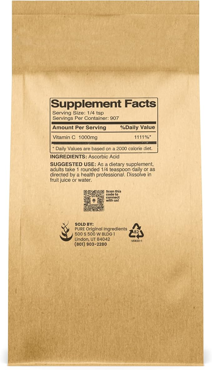 PURE ORIGINAL INGREDIENTS Vitamin C and L-Lysine HCL Bundle Dietary Supplement Non-GMO