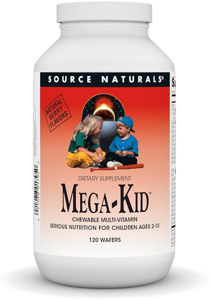 Source Naturals Mega-Kid Chewable Multi-Vitamin Serious Nutrition of Children for Children Ages 2-10 Natural Berry Flavors - 120 Wafers