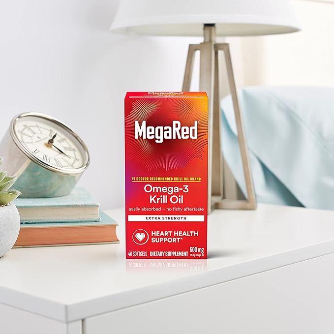 MegaRed Omega-3 Krill Oil 500mg Extra Strength softgels (40 Count in a Box) - Krill Oil No Fishy Aftertaste