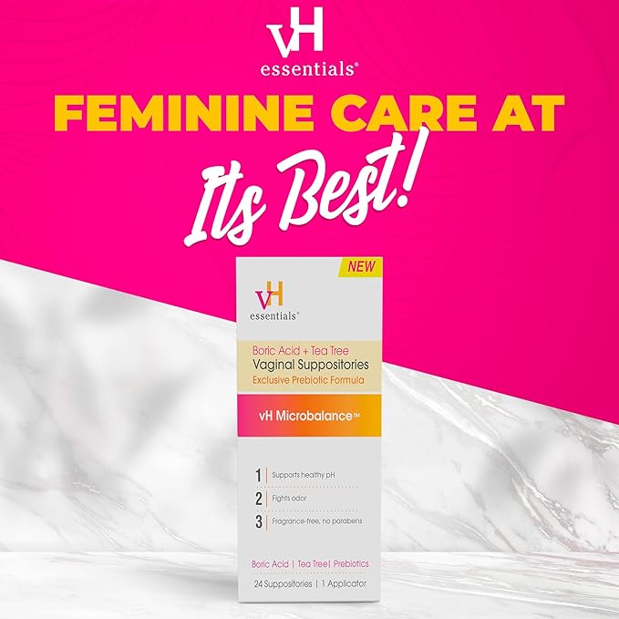 Jarrow Fem-Dophilus Probiotics 10 Billion CFU and vH Essentials Boric Acid Vaginal Suppositories with Tea Tree Oil and Lactic Acid - Feminine Health Bundle