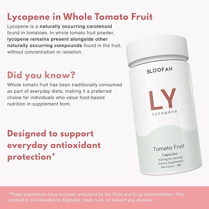 Lycopene Supplement Capsules 500mg – Tomato Fruit Powder with Natural Lycopene for Antioxidant &amp Daily Wellness Support | Gluten Free Non-GMO Lycopene Supplements for Men