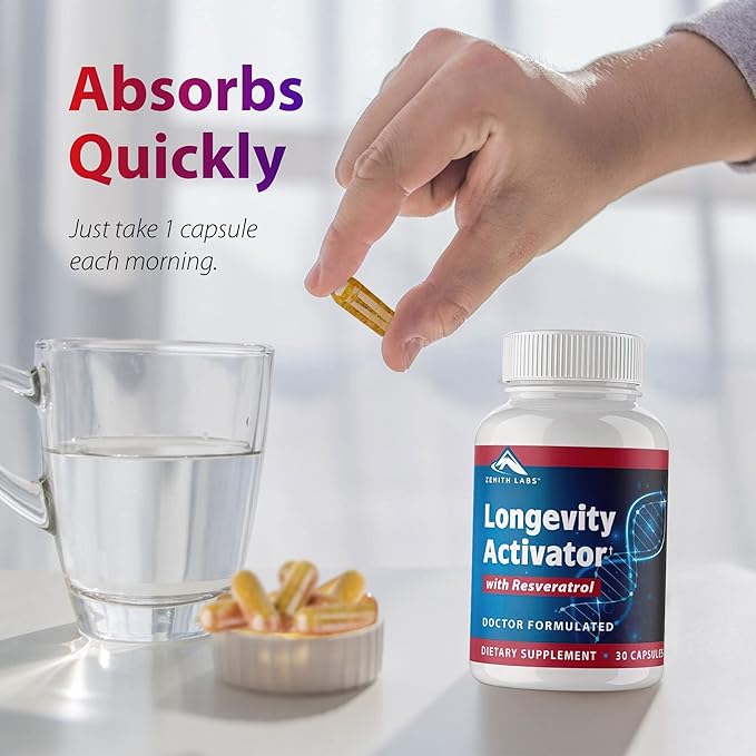 Zenith Labs Longevity Activator Anti-Aging Supplement Dietary Supplement Natural Antioxidants with Resveratrol - Supports Immune Function and Healthy Memory