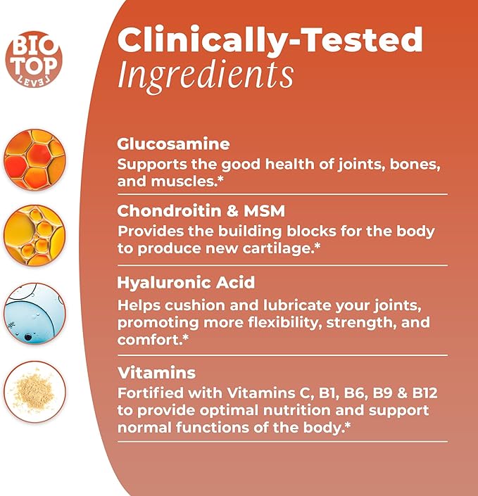 Best Combination (Bundle) for the Good Health of Joints Bones Muscles Hair Skin and Nails - Glucosamine Chondroitin Collagen Biotin Hyaluronic Acid MSM and Vitamin C