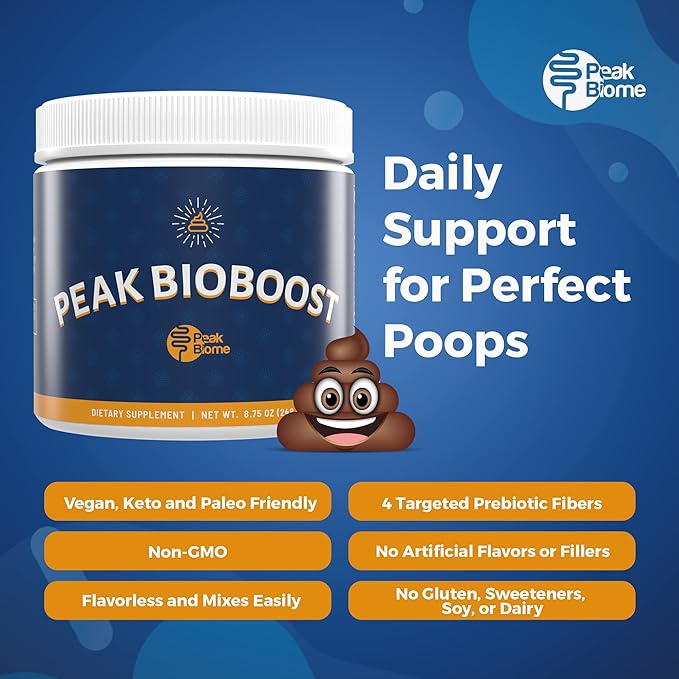 Peak BioBoost Prebiotic Fiber Supplement for Colon Cleanse - Flavorless Digestive Nutritional Supplements - Easy to Dissolve - No Gluten Soy or Dairy - 3-Month Supply - 90 Servings
