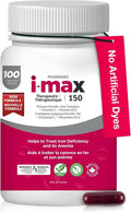 Pharmaris i-max Iron Supplement 150 mg Vitamin C 250 mg &amp B12 1000 mcg Iron Supplement Treatment for Women &amp Men Once Daily 100 Capsules