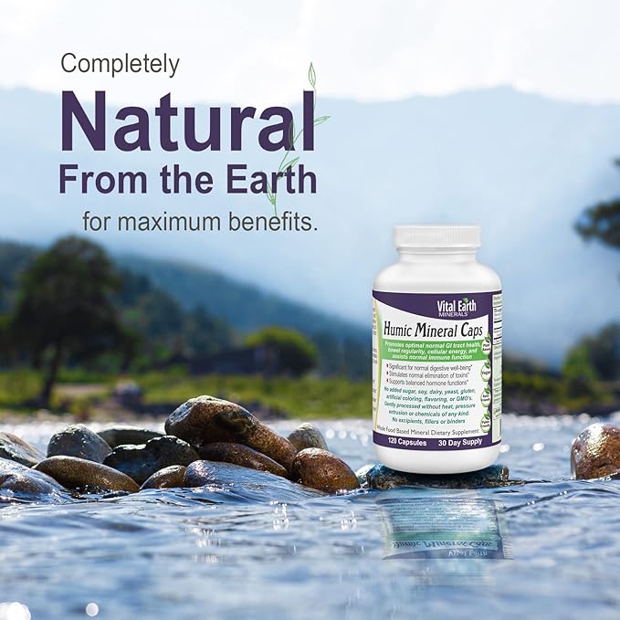 Vital Earth Minerals Humic Minerals Capsules - 70+ Trace Minerals with Naturally Occurring Fulvic Acid Alkalizing Mineral Supplement for Detox Gut Health Wellness 120 Count