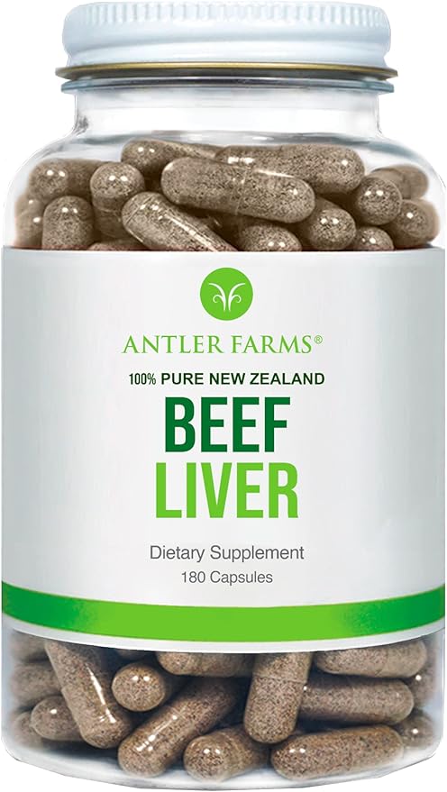 Antler Farms - 100% Pure New Zealand Beef Liver 180 Capsules 500mg - Grass Fed Cold Processed Supplement Pure and Clean rBGH Free No Fillers or Additives