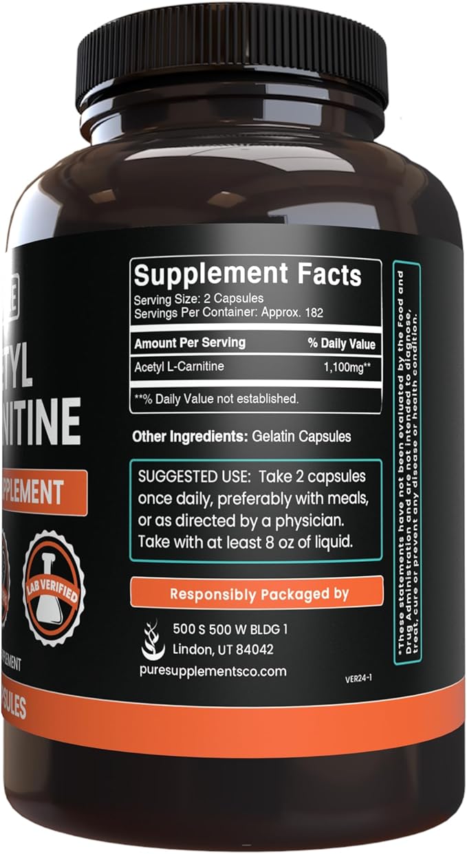 Pure Original Ingredients Acetyl L-Carnitine (365 Capsules) No Magnesium Or Rice Fillers Always Pure Lab Verified