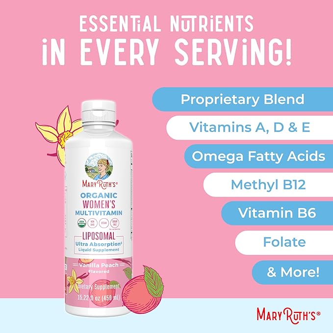 MaryRuth Organics USDA Organic Multivitamin for Women Sugar Free Womens Multivitamin Liquid Vitamins for Women Immune Support Supplement Ashwagandha Methylfolate Vegan Non-GMO 15.22 Fl Oz
