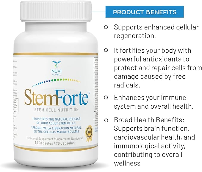 NuVi Global Stemforte Stem Cell Supplements | Anti Aging Supplement Stem Cell Nutrition to Promote Cellular Regeneration and Repair Regenerate Old &amp Damage Cells | 90 Capsules for Men and Women
