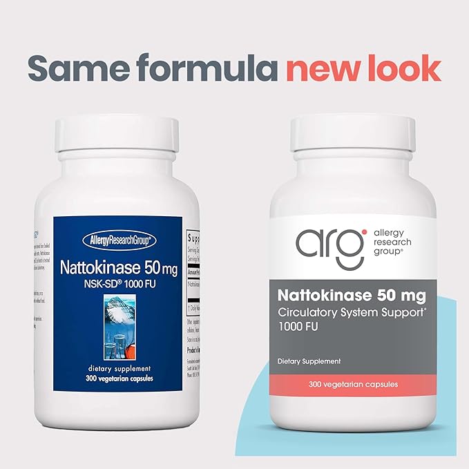 Allergy Research Group ARG Nattokinase 50 mg - Supplement to Support Healthy Circulation - Delivers 50 mg Nattokinase NSK-SD from Fermented Soybeans per Serving - 150 Servings - 300 Capsules