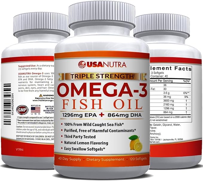 Omega 3 Fish Oil Supplement 3600mg with EPA and DHA for Women and Men Supports Joint Brain and Heart Health 120 Softgels 40 Day Supply