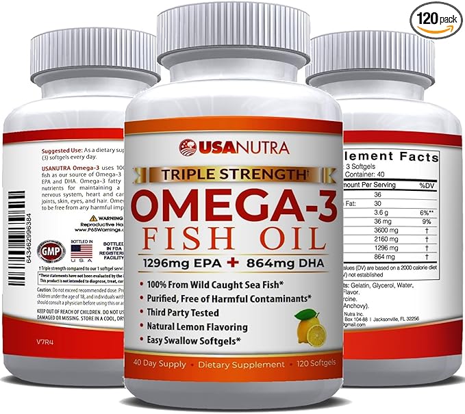 Omega 3 Fish Oil Supplement 3600mg with EPA and DHA for Women and Men Supports Joint Brain and Heart Health 120 Softgels 40 Day Supply