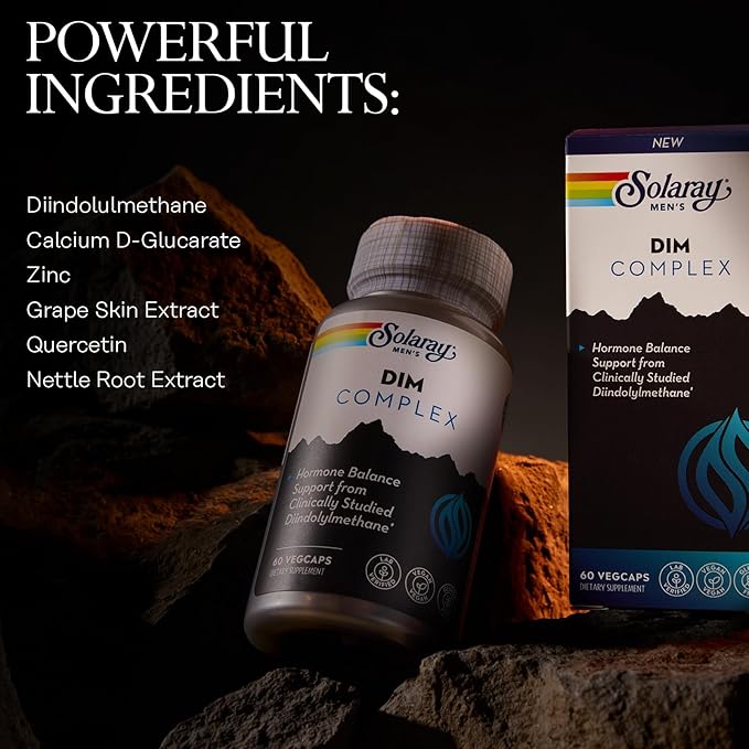 SOLARAY DIM Supplement for Men - Clinically Studied DIM 200mg Supports Hormone Balance - Plus Zinc and Quercetin - Vegan Gluten Free 60 Day Money-Back Guarantee - 30 Servings 60 VegCaps