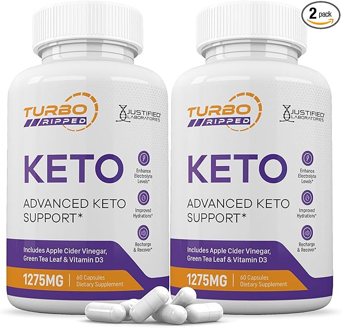 (2 Pack) Turbo Ripped Keto ACV Pills 1275MG Keto Support Blend Capsule Alternative to Keto ACV Gummies Formulated with Apple Cider Vinegar Extra Virgin Olive Oil Powder Green Tea Leaf 120 Capsules