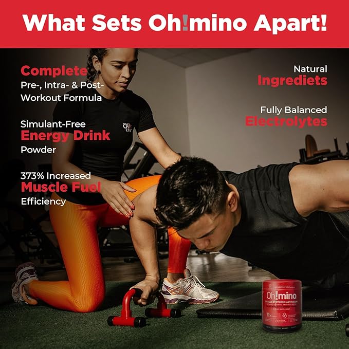 Oh!mino BCAAs + EAAs All 9 Essential Amino Acids for Muscle Growth &amp Recovery Tropical Flavor Stimulant-Free Sugar-Free Pre/Intra Post Workout Supplement Non-GMO