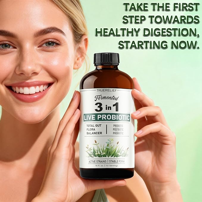 3-in-1 Live Liquid Probiotic &amp Prebiotic with Postbiotic | Refrigerated Live Cultures for Women &amp Men | 10 Strains &amp 18 Herbs for Complete Gut Health &amp Microbiome Support (16 fl oz) (1