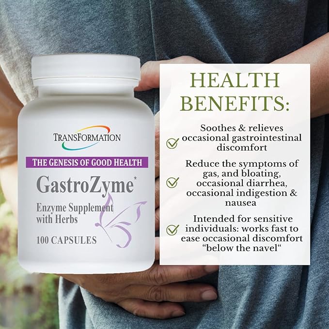 TRANSFORMATION THE GENESIS OF GOOD HEALTH - GastroZymeDigestive Supplement Uniquely Formulated with Enzymes &amp Papaya Leaf Plant Based with Herbs Soothes - Relieves Gastrointestinal Discomfort