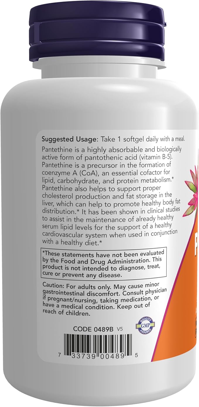 NOW Foods Supplements Pantethine (Coenzyme A Precursor) 600 mg Double Strength Cardiovascular Health* 60 Softgels