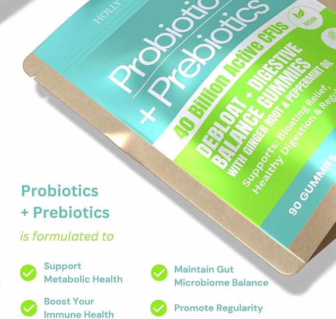 5X Strength - 40 Billion CFU Probiotic Gummies for Women &amp Men | Prebiotics Ginger &amp Peppermint | Reduce Bloating Support Digestion &amp Gut Health | Vegan Non-GMO Naturally Flavored – 90