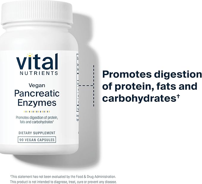 Vital Nutrients Vegan Pancreatic Enzymes - for Women &amp Men - Enzymes for Digestion Support Gut Health - Relief from Gas &amp Bloating - Gluten Dairy Soy Free - 90 Capsules