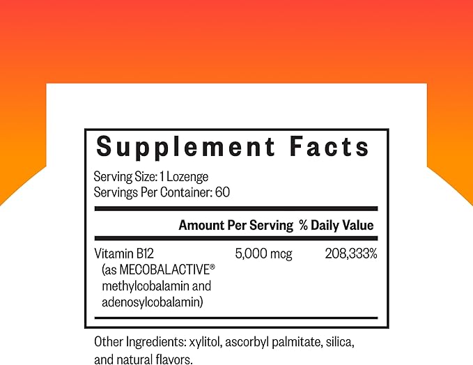 Seeking Health Methyl B12 5000 5000 mcg B12 as Adenosylcobalamin and Methylcobalamin Potent Formula Supports Healthy Metabolism Methylation Cognitive Health Vegan and Vegetarian (60 lozenges)*