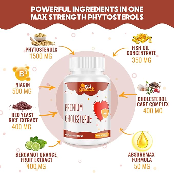 Cholesterol Supplements with Plant Sterols Niacin Red Yeast Rice Citrus Bergamot Garlic Cholesterol Supplement Support Normal Cholesterol Levels 90 Softgels