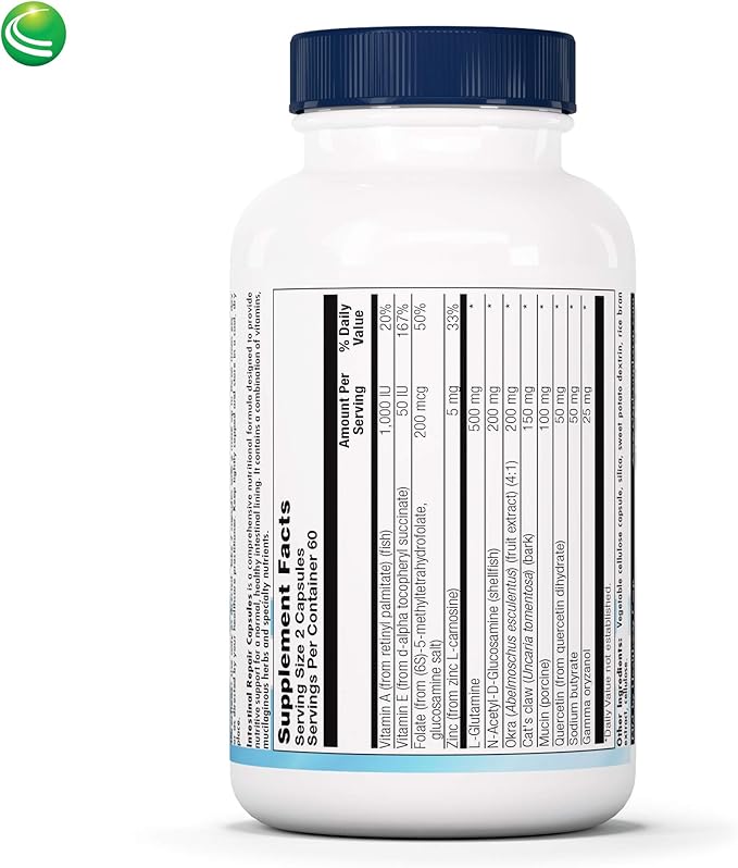 Nutra Biogenesis Intestinal Repair Capsules - Herbal Gut Health Supplement for Women &amp Men with Sodium Butyrate Daily - 120 Capsules