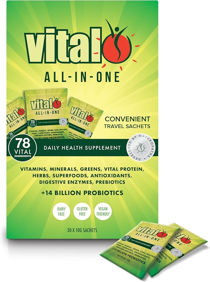 Vital All-In-One Daily Health Supplement - Vital Supergreens Powder Greens Superfood with Probiotics and Natural Energy Support with Fruits &amp Veggies for Women &amp Men - 10 g Sachets (30 Pack)