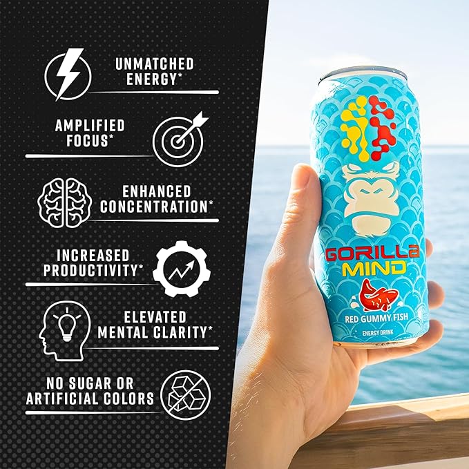Gorilla Mind Energy Drink | Unmatched Energy · Amplified Focus | N-Acetyl-L-Tyrosine Alpha-GPC 200mg Caffeine Uridine Saffron | 0 Sugar Or Artificial Colors | 16oz | 12-Pack (Variety Pack #2)