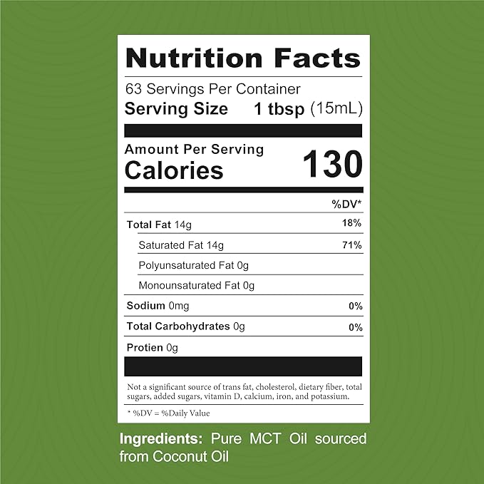 100% Coconut MCT Oil Liquid - MCT Oil C8 C10 for Sustained Mental Energy &amp Focus Support Great for Smoothies Salads Coffee &amp More - Palm Free Vegan Keto &amp Paleo Friendly 60+ Servings (32 F