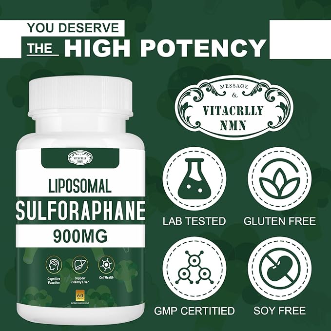 900MG Liposomal Sulforaphane Supplement Broccoli Extract Liver Supplement for Antioxidant Digestion Cellular Health 180 Capsules