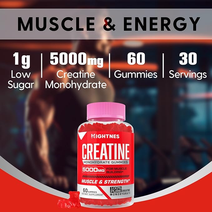Creatine Monohydrate Gummies for Men &amp Women - Creatine Pre-Workout Gummies with Taurine &amp Vitamin B6 B12 for Maximum Strength Muscle Energy Endurance &amp Focus Organic Vegan-60 Count