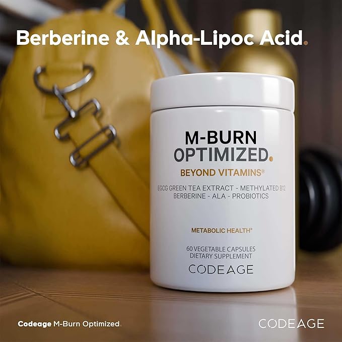 Codeage M-Burn Optimized Supplement - Decaffeinated Green Tea Std. to 50% EGCG Berberine Akkermansia Vitamin B12 - Probiotics - Vitamins - 60 Capsules