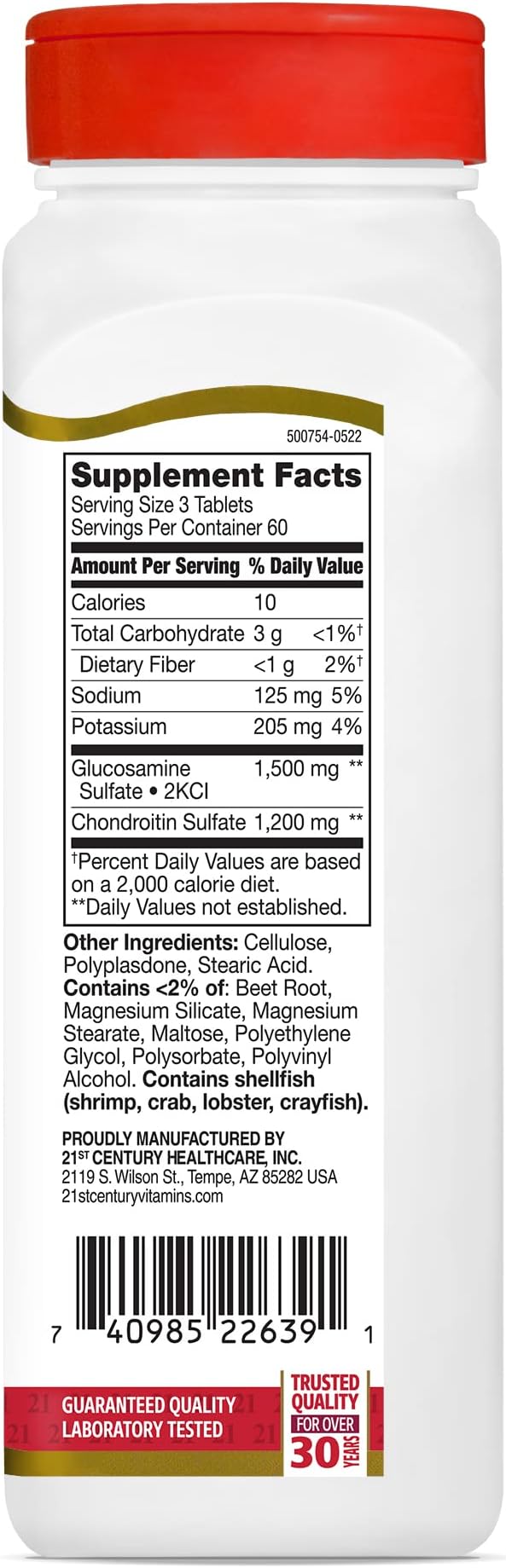 21st Century Glucosamine Chondroitin 500/400mg - Double Strength Tablets 180 Count