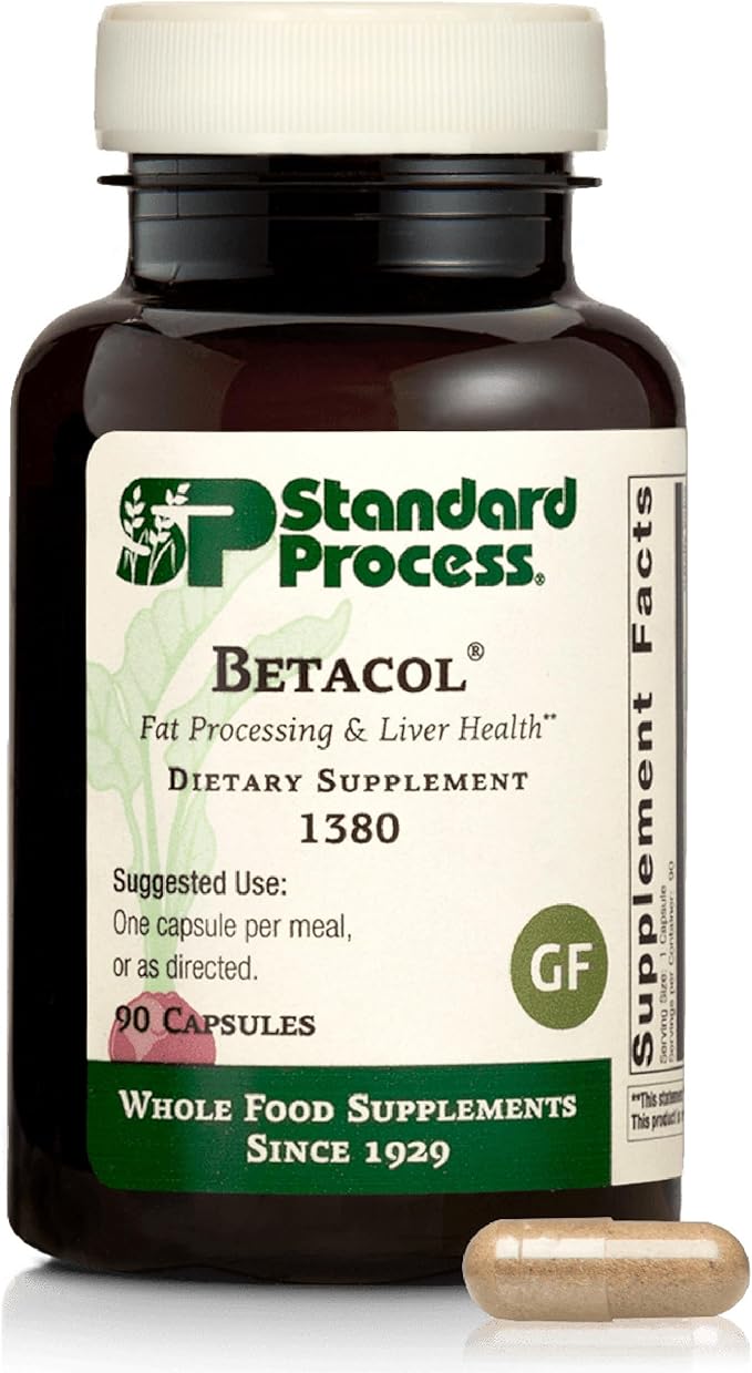 Standard Process Betacol - Supports Liver Function &amp Bile Production - Liver Health Supplement with Niacin &amp Vitamin B6 - Gluten-Free Non-Dairy &amp Non-Soy - 90 Capsules