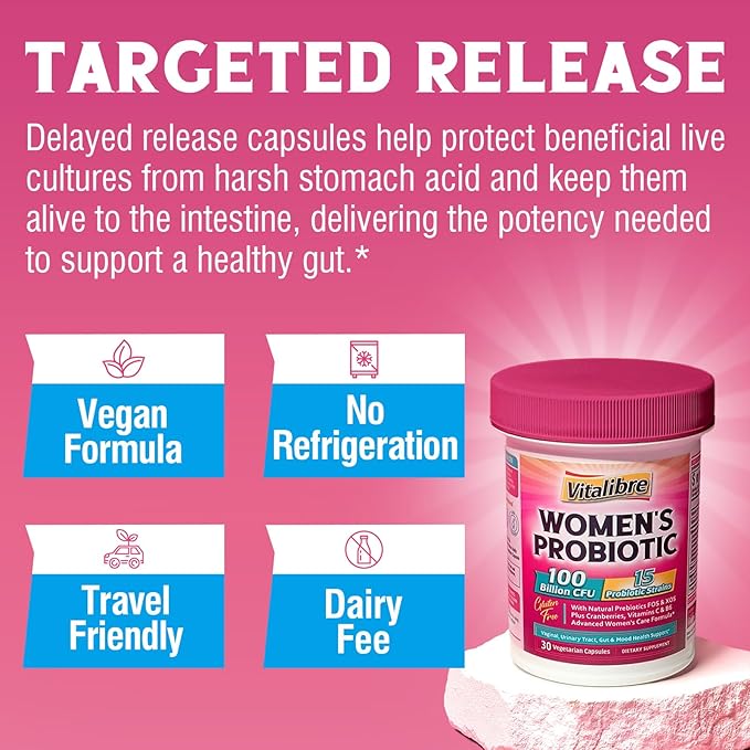 Vitalibre Women's Probiotics 100 Billion CFU &amp Magnesium Complex Supplement 10-in-1 420mg