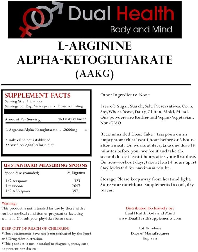 Pure AAKG (2.5kg (5.5 lbs)) L-Arginine Alpha-Ketoglutarate Powder Bulk Supplements