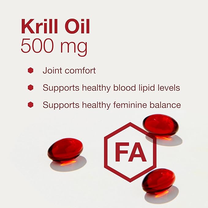 PROTOCOL FOR LIFE BALANCE Krill Oil 500mg - Krill Oil Supplement - DHA &amp EPA - with Astaxanthin - Supports Heart Brain Joints* - Non-GMO &amp Halal - 60 Softgels