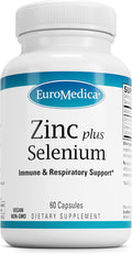 EuroMedica Zinc Plus Selenium - Immune &amp Respiratory Health Support Supplement - Mineral Supplement with Zinc Bisglycinate Chelate - Formula with Selenium for Cellular Health Support - 60 Capsules