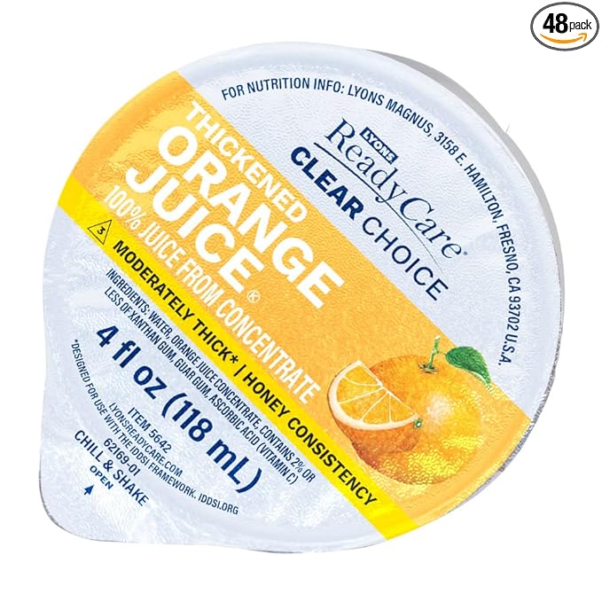 Lyons ReadyCare Thickened Orange Juice for Dysphagia &amp Swallowing Difficulty - Honey Consistency Level 3 Moderately Thick - 4 fl oz (48 pack)